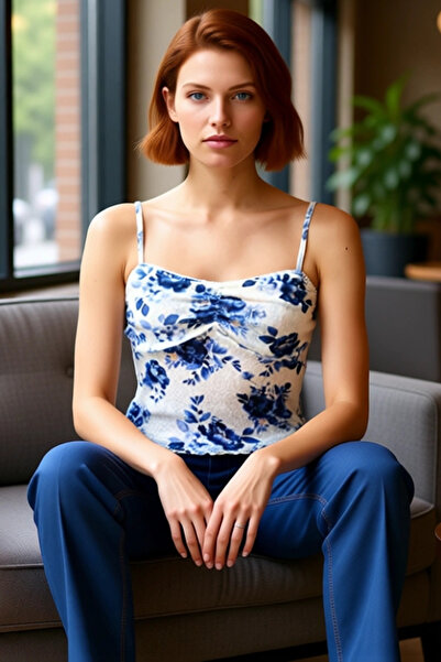 PayBuy Crop Blouse Floral Pattern Thin Strap Knitted Polyester Summer Modern Style Comfortable Use