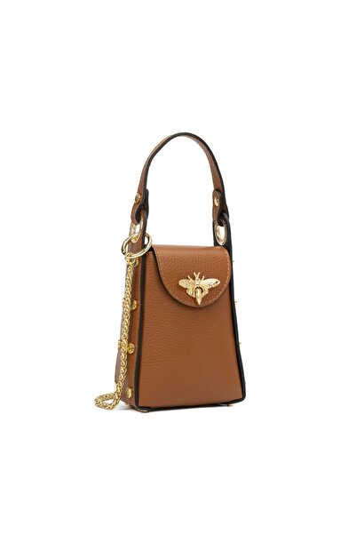 Posete Fagaras Lia Leather Purse - Cognac, 1 Compartment, Adjustable Strap ma...