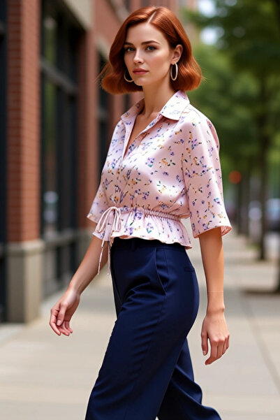 PayBuy Women's Floral Satin Blouse Buttoned Crop Fit Casual Elegant Design Premium Material