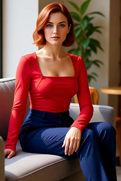 PayBuy Women's Burgundy Square Neck Fitted Long Sleeve Blouse Stretch Fabric Combed Cotton Single Jersey Woven for Winter Casual Wear