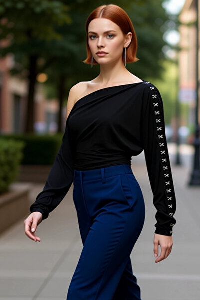 PayBuy Bluză pentru femei, cu decolteu barcă, cu detaliu agraf, cu mânecă lun...