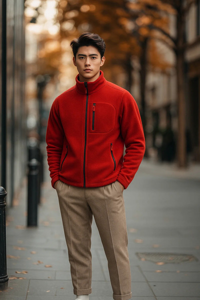 COMBİNE MİCHAİL Erkek Cep Detaylı Premium Kırmızı Polar