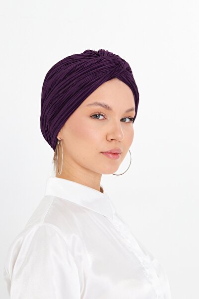 HÜRREM BONE Plum Cross Gathered Hijab Bonnet Pleated 2512_07
