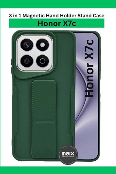 ineix For Honor X7c - جراب خلفي مغناطيسي من السيليكون الصلب مع حامل قابل للطي وحزام للإصبع