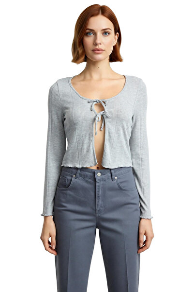 PayBuy Women's Tie-Up Detail Regular Fit Stretchy Knitted Blouse Stylish for Spring Autumn Casual Wear