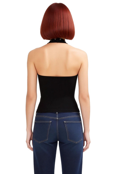 PayBuy Bird's Eye Detailed Halter Neck Stretchy Knitted Women's Top High Quality Stylish Comfortable Modern Elegant Casual