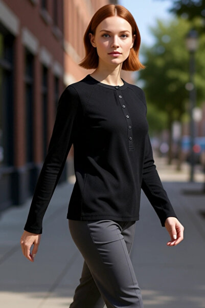 PayBuy Women's Crew Neck Long Sleeve Regular Fit Cotton Knitted Plain Blouse Ideal for Everyday Wear