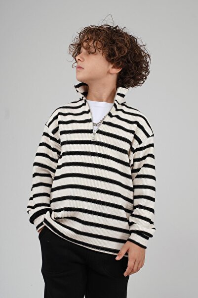 king brich Φούτερ με φερμουάρ Kingbrich Kids oversized με ριγέ λαιμόκοψη