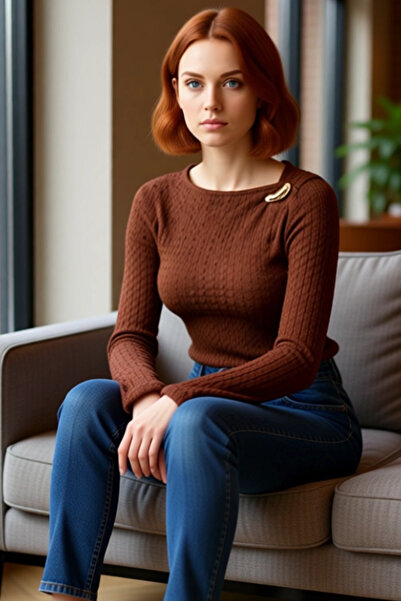 PayBuy Women's Asymmetrical Collar Textured Long Sleeve Bodycon Stretchy Knitted Quality Stylish Comfortable Modern