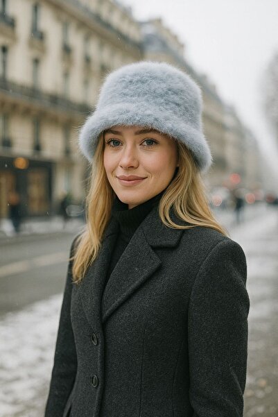 FELLMENS Gray Wool Felt Plush Bucket Women's Hat