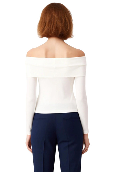 PayBuy Women's Carmen Collar Detailed Bodycon Long Sleeve Knitted Blouse Quality Stylish Comfortable