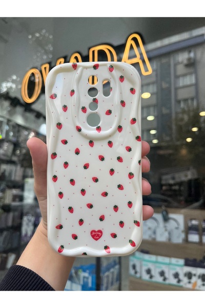 OVADA XIAOMI REDMİ NOTE 8 PRO Uyumlu Kamera Korumalı Dalga Kenarlı Çilek Bask...