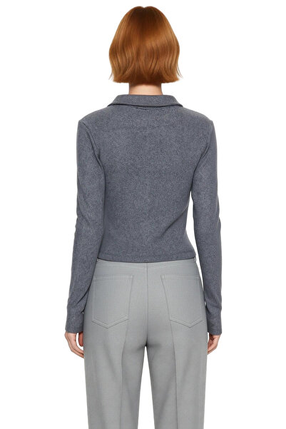 PayBuy Γυναικείο πουκάμισο με γιακά πόλο με λεπτομέρεια με κουμπιά μπλούζα με μακρύ μανίκι ελαστικό πλεκτό χειμωνιάτικο πουκάμισο