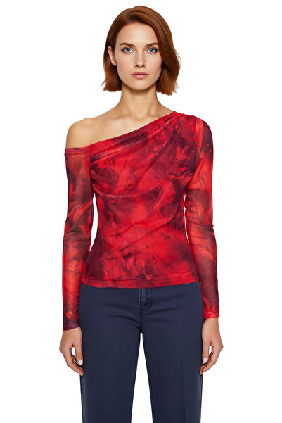 PayBuy Women's Gray Lined Tulle Blouse Asymmetrical Collar Fitted Pattern Long Sleeve Regular Length New Season Fashion