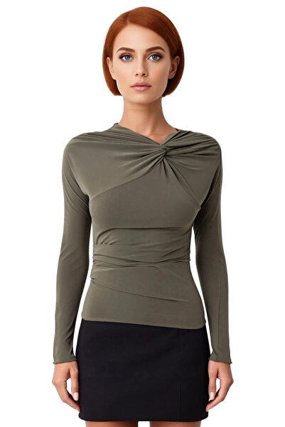 PayBuy Women's Asymmetrical Collar Knot Detail Long Sleeve Knitted Quality Stylish Comfortable Modern Elegant Casual