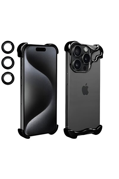 Apple Metal Case Compatible with iPhone 15 Pro Max – Corner & Camera Protection with Lens Covers, Black
