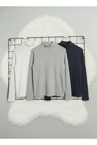 FATELLA Pachet de 3 piese pentru fete și băieți, alb, gri, bleumarin, cu gule...