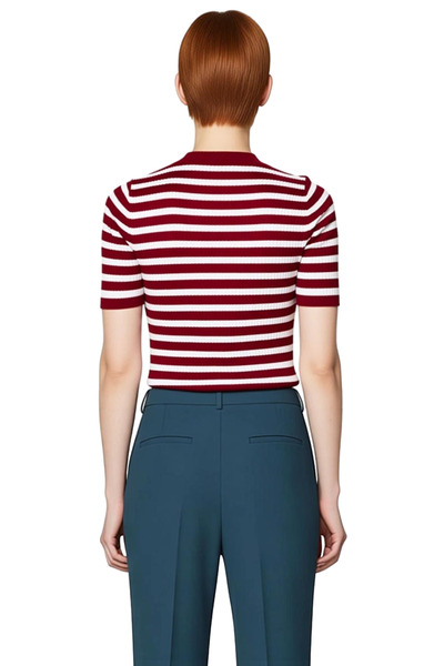 PayBuy Women's Pink Dark Pink Striped Crew Neck Short Sleeve Knitwear Top Slim Fit Regular Length Cool &