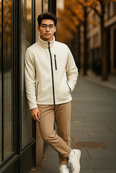 COMBİNE MİCHAİL Erkek Cep Detaylı Premium Beyaz Polar