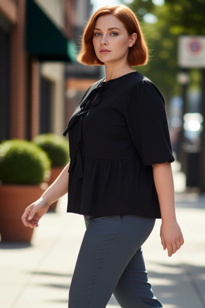 PayBuy Women's Brown Plain Patterned Woven Blouse Long Length A-Line Silhouette Cool & Comfort Persona Three Quarter Sleeve