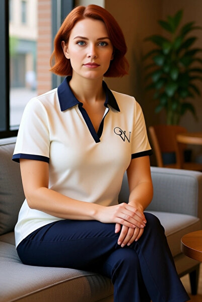 PayBuy Women's Plus Size Polo Neck Embroidery Detailed Corded Fabric Knitted Blouse Quality Stylish Comfortable Modern Elegant