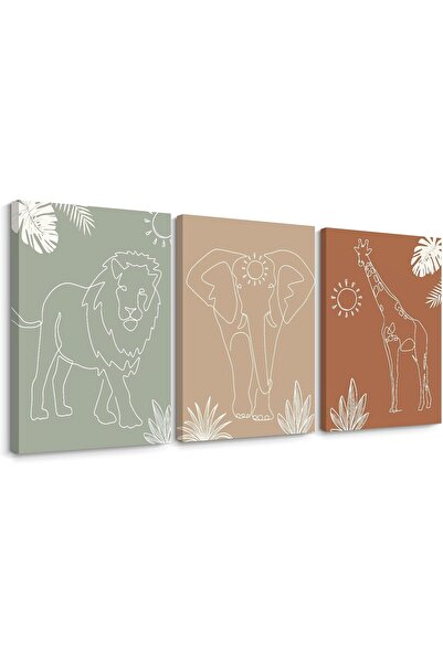 ALAYRA International مجموعة من 3 لوحات فنية جدارية لغرفة الأطفال بإطار (30×40 سم) - مطبوعات قماشية لحيوانات الغابة الصغيرة