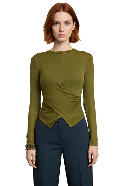 PayBuy Women's Burgundy Crew Neck Low Sleeve Long Sleeve Regular Length Fitted Viscose Elastane Winter Knitted Blouse