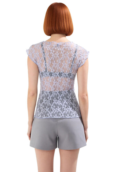 PayBuy Bluză cu detaliu din dantelă pentru femei guler rotund Colecția de vară Zarifane Design