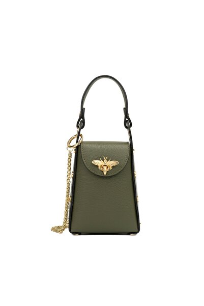 Posete Fagaras Lia Leather Purse - Khaki, 1 Compartment, Adjustable Strap max. 110 cm