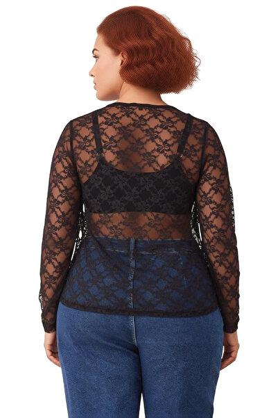 PayBuy Women's V-Neck Lace Detailed Long Sleeve Knitted Blouse Quality Stylish Comfortable Modern Elegant Daily