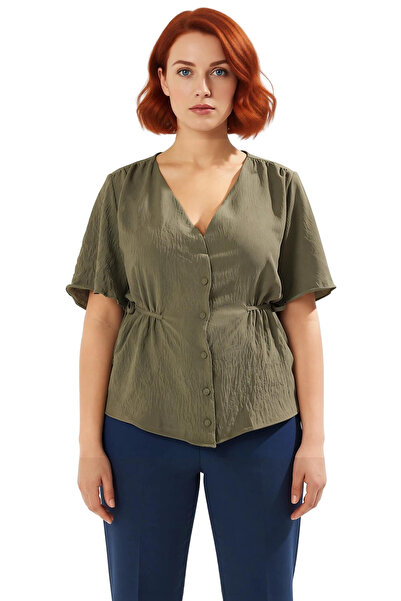 PayBuy Women's V-Neck Short Sleeve Tie-Up Buttoned Aerobin Woven Blouse Cool for Summer Daily Wear