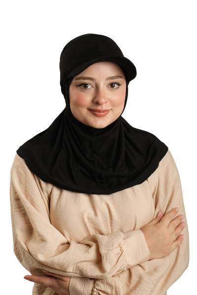 HÜRREM BONE Eșarfă neagră practică, gata de purtat, cu pălărie, din viscoză, ...