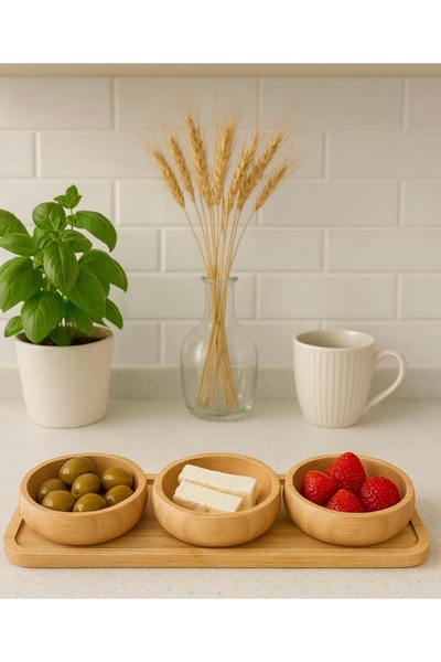Pembelia Life 3-Piece Breakfast Jam Presentation Bowl Presentation Set with Bamboo Presentation Tray