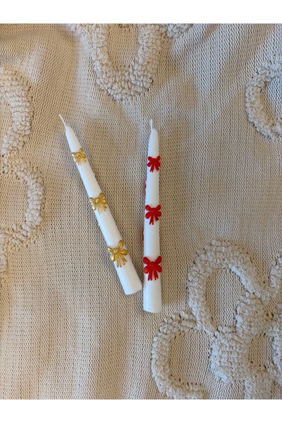 Lumos Candle Yılbaşı Temalı Kırmızı Fiyonk Detaylı El Yapımı Dekoratif Mum (2...