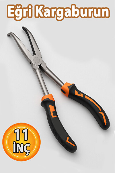 Badem10 Extra Uzun Eğri Kargaburun 11 inç Kıvrık İnce Burun Pense Paslanmaz Çelik Metal Dayanıklı El Aleti