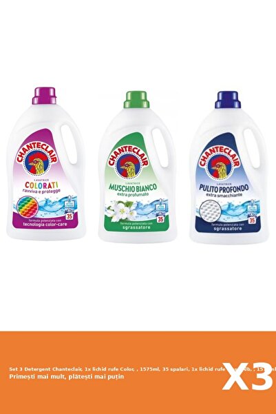 Chanteclair Set 3 Detergent Chanteclair, 1x lichid rufe Color, , 1575ml, 35 s...