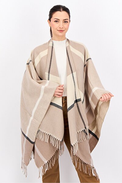 Casa Caracol Women Plaid Poncho, Beige Combo