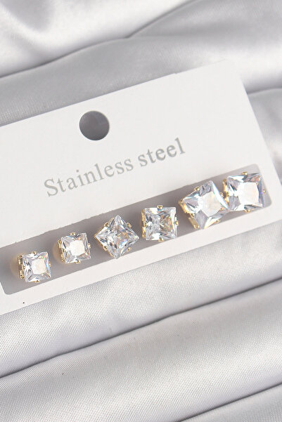 Mustran 316L Steel Gold Color Square Zircon Stone Model Women's Earring Set