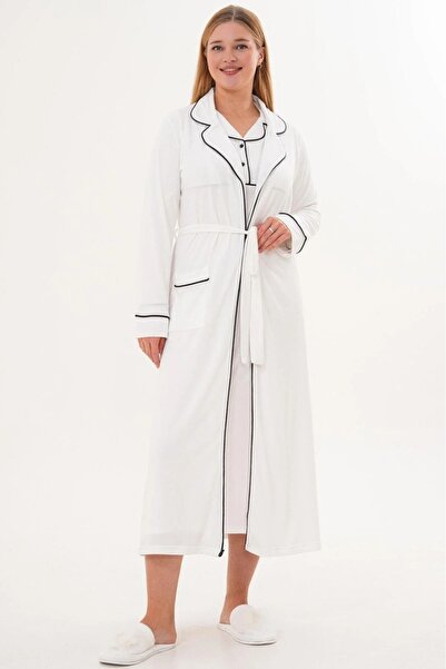 Lohussa Kadın Ekru Şal Yaka Biyeli Özel Tasarım Önden Düğmeli Hamile Lohusa S...