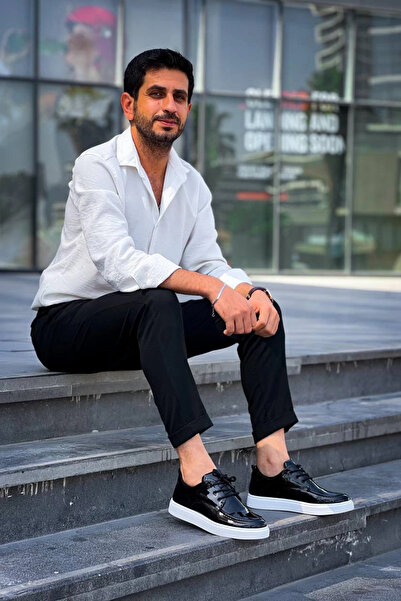 Zerenyus Zrk-Xx5 Black and White Patent Leather Daily Casual Men's Shoes