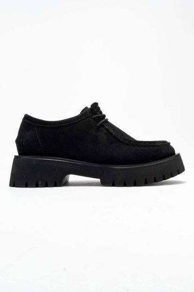 Lizy Shoes Black Lace Detailed Suede Women's Loafer