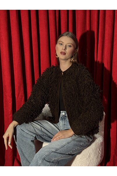 Neva Wear Women's Shaggy Tassel Knit Cardigan – Trendy Model with Fuzzy Texture