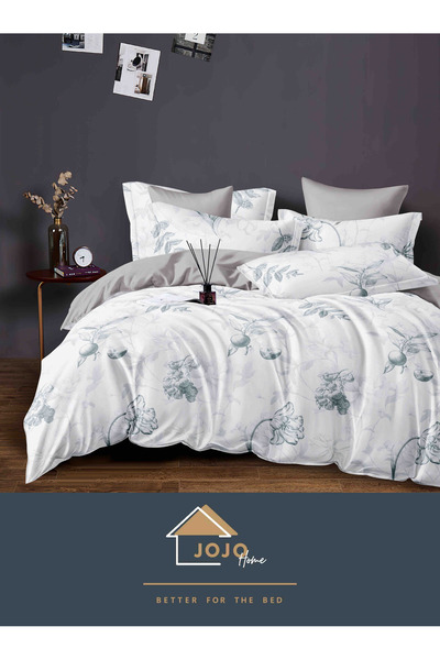 JOJO HOME Bed linen set, fine cotton, 6 pieces, 230x240cm, Grey with flowers