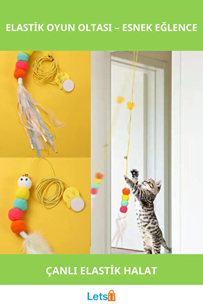 FeyzaDesign Elastic Adhesive Cat Play Fishing Rod Fun Game with Bell
