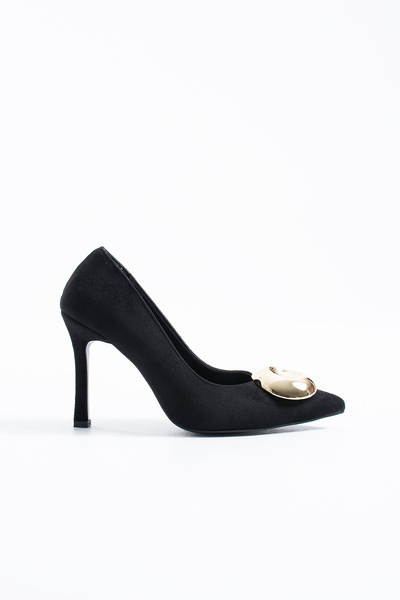 Siena Shoes حذاء كيسي نسائي بكعب ستيليتو ومشبك من جلد الغزال الأسود
