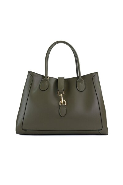 Posete Fagaras Eugina Leather Purse - Khaki, 3 Compartments, 2 Pockets, Adjustable Strap 125 cm