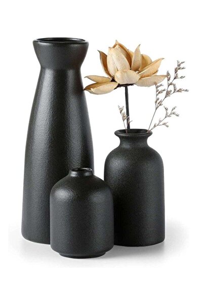 fulina Heifgott Black Ceramic vase Set-3 Small Flower vases for Decor,Modern Home Decor, Vases for Decor,Pa