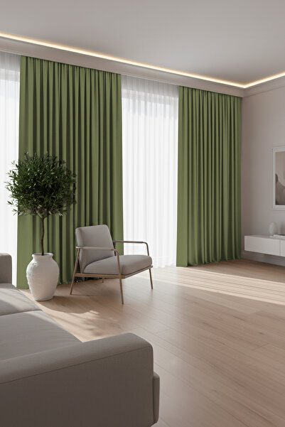 Velveta Modern Series Düz Pile Kadife Dokulu Fon Perde Su Yeşili