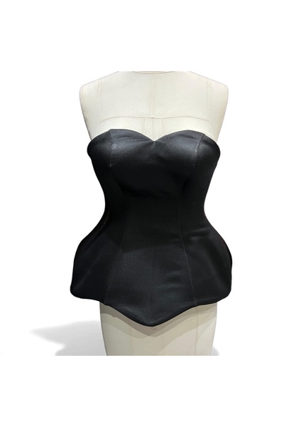 MODA Black Corset with Ruffled Lace-Up - Ready Size Satin