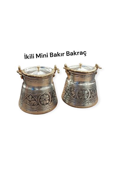 Bakır Center 2 Pieces Set of 2 Mini Copper Bakrach 0.40 Liter Carved Bakrach Spice Container Copper Helke Copper Satıl Helke